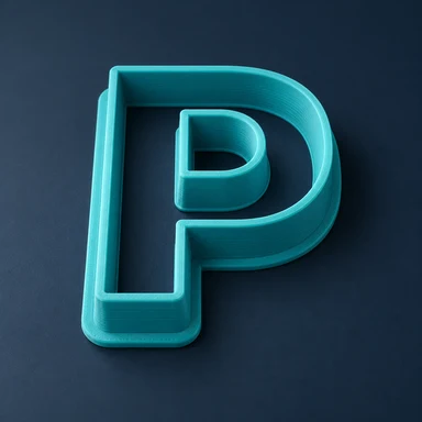 Teal cookie cutter shaped like the letter P